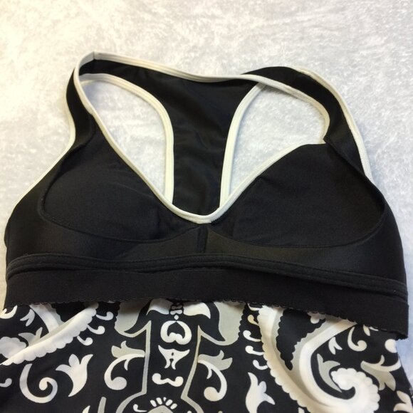 Athleta Athletic Dress Size ST Womans Tall Black Paisley Racer Back Built In Bra - Picture 6 of 16